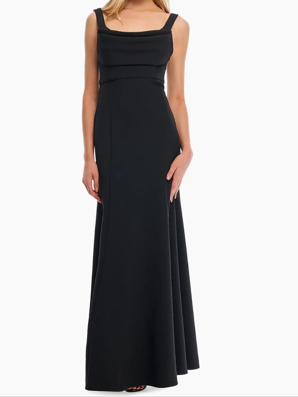 Shoshanna Midnight Bartlett Black Stretch Crepe Sleeveless Draped Maxi Dress